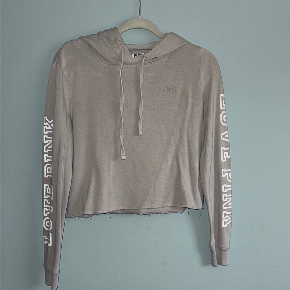 PINK Victoria's Secret Gray Cropped Hoodie with Long Sleeves